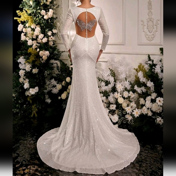 elegant white sheer dress Custom made White Lace Sheer dress M / White main image 0